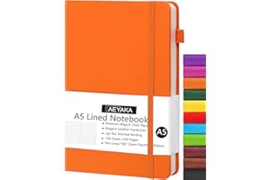 AEYAKA Carnet de Note Ligné A5 Journal Ligné A5 Couverture Rigide et Fermeture élastique Porte-stylo Étui en Cuir PU Papier épais 80 g/m², 15 x 21 cm (Ligné, Orange)