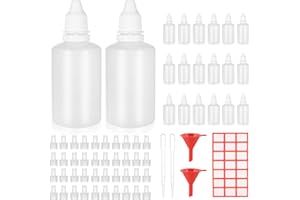 BNNRJIA 20 szt. 50 ml płynu, kroplomierz, puste butelki z sztucznego tworzywa, dozujące butelki, butelki do olejek eterycznych, z lejką