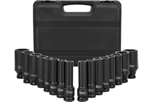 BALLSHOP Schlagschrauber Nüsse Set 16 Tlg 1/2 Zoll 10-32mm Steckschlüsselsatz Schlagnuss-Satz Tiefes und Flaches Sortiment für Die Autopflege