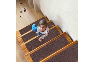 ARTHOME WALL DECOR Arthome Tappeti per Scale 15 Pezzi 20x76cm per Gradini Legno, Tappetini Antiscivolo Sicurezza per animali domestici, anziani e bambini, Adesivi Antiscivolo per Moquette (Marrone Goffrato)