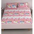 DECOMIZER Glace Cotton Wrinkle Free Soft Hypoallergenic Bed Sheet | Cartoon Printed Double Bedsheets King Size for Kids with 2 Pillow Cover (90x95 Inches/Pink Unicorn) 300 TC