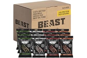 Beast Pharm | Biltong Beef Protein Snacks 12 Pack, 24g Protein per 40g Bag, Meat Keto Snacks Food | 4 Assorted Flavours