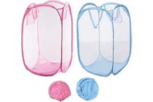 Qtopun, Cesto portabiancheria pieghevole in rete, 2 pezzi, portatile, per la camera da letto, la camera dei bambini, il dormitorio universitario e i viaggi (azzurro e rosa)