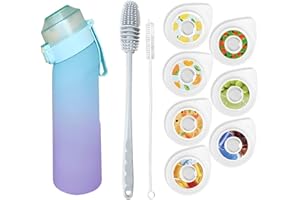 HOPEYHFM Gourde Sport, avec Lot de 7 capsules aromatiques pour bouteille d'eau, Pods parfumés pour eau aromatique 0 sucre, Sans BPA, bouteille d'eau étanche, pour gym, bureau, course à pied (Style 3)