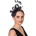 Fascinator Hat Feather Mesh Net Veil Party Hat Ascot Hats Flower Derby Hat with Clip and Hairband for Women