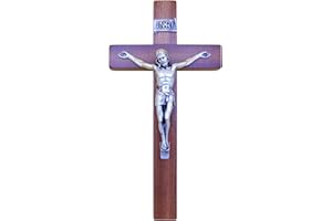 FIDES RELIGIOUS Crocifisso da Parete - Artigianale Made in Italy Cristo e INRI Placcati Argento 999 - Crocifissi da Parete in Legno, Legno Pregiato Mogano - Cura e Precisione dei dettagli di Gesù - 25X13cm