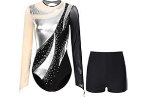 YEAHDOR Justaucorps Gymnastique Femme Léotard Ballet Danse Classique Manches Longues Tenue de Patinage Artistique Costume Spectacle Compétition S-XXL