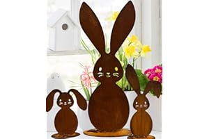 ‎TERMA Terma Stahldesign Rost Figuren Osterhasen Set mit Bodenplatte Handmade Germany Osterdeko für draußen und drinnen Gartendeko Frühling Rost Metall Deko Ostern Hase Rost außen innen XXL