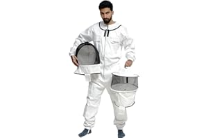 VIBEOUT Tuta da ape Completo in policotone per apicoltura Scherma e cappuccio rotondo a doppio velo Tuta protettiva per apicoltore Giacca Pantaloni Attrezzatura Uomo Donna (Bianco, XL)