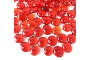 G&S homedeko 100Pcs Glass Pebbles,500g Red Flat Marble Beads,Decorative Stones for Vases,Aquarium Gravel,Art Craft,Flowerpot,Landscaping,Home Decor & Christmas Decoration