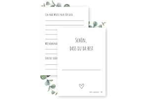 GLEDESTUND 50 Tischkarten Hochzeit mit persönlichen Worten an die Gäste | Platzkarten zum personalisieren | Schön, dass du da bist Karten | Gastgeschenk Hochzeit | 5 verschiedene Rückseiten | DIN A7
