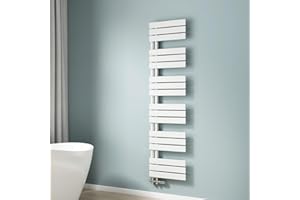 EMKE Scaldasalviette termoarredo piatto,Termoarredo da Bagno,1599 x 400 mm,Bianco,collegamento laterale,684W,radiatore scaldasalviette ad acqua calda