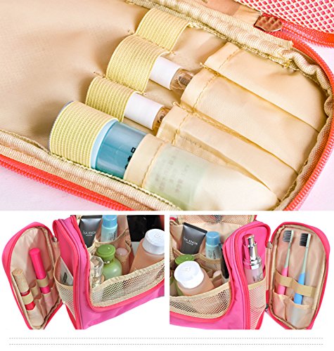 Sminiker Damen Toiletbag zum aufhängen Tragbare Reisekosmetik Waschtasche Reisen Kulturbeutel für Herren und Damen Kosmetiktasche Kulturtasche Organizer Make Up Schminktasche-Pink - 2
