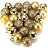 Bola de adorno - TOOGOO(R) 24 piezas XMAS bolas brillas elegantes de adorno de decoracion de arbol chucherias de Navidad de color oro
