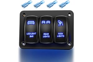 Gebildet 3-Drożny (listwa świetlna LED + tylne światła + światła skały), Panel Przełącznika Kołyskowego 12 V 24 V DC, Niebieski Przełącznik, płyta Aluminiowa, 5-biegunowa, Włącznik, Panel Przełącznika