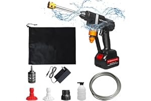 RNSSEZ Pistola di lavaggio ad alta pressione senza fili, alimentata da batteria ad alta pressione a batteria, lancia in schiuma di neve, tubo da 5 m, ugello di spruzzatura regolabile-1 batterie da 1,5 Ah