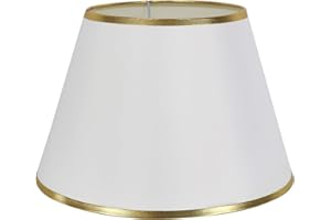 DULEE 10'' E27/E14 Screw Tela Pantalla de Lámpara de Pie Mesa y Lámpara de Noche,(Top)16cm x (Altura)17cm x (Fondo)26cm,Blanco con Borde Dorado