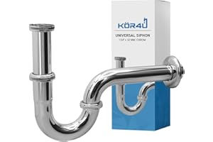 kör4u Sifón Universal para Lavabo, desagüe con tapón antiolores, Incluye Juntas, sifón Tubular, desagüe de desagüe, Cromo, 1 1/4 Pulgadas x 32 mm
