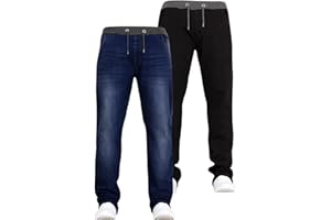DENIM & DYE ORIGINAL THINKING JEANBASE New Boys Kids Two Pack Bundle Designer Branded Stretch Denim Elasticated Ribbed Waist Jogger Pull On Jeans Pants