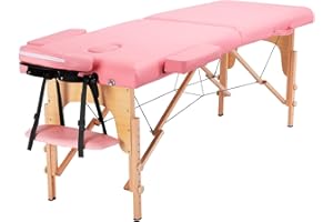 Yaheetech Przenośny stół do masażu z drewnianymi nóżkami, 2 strefy, przenośne łóżko do masażu, w zestawie zagłówek i podłokietniki, regulacja wysokości 60 cm szerokości, obciążenie do 250 kg,
