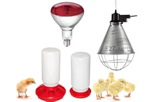 Motisi Zootecnici Riflettore portalampada per Riscaldamento Pulcini, Lampada infrarossi 150 Watt + abbeveratoio