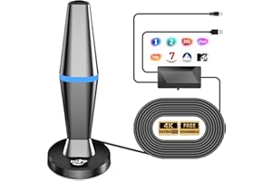 DGUPSP Antena TV Interior con Amplificador de Señal | 4K/1080P, Base Magnética, Antena Portátil, Captación de Canales Locales, Cable Coaxial 3M Compatible con Todas Las TVs