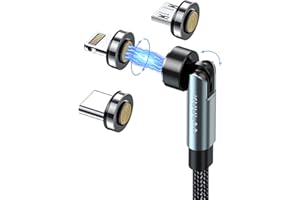 Kuulaa Cable de Carga Magnético 3 en 1, Cable de carga magnético [1 m] de 360° y 180°, Carga Rápida y transferencia de datos de 3 A, Cable de carga magnético para micro USB/Tipo C/iProducts/Huawei