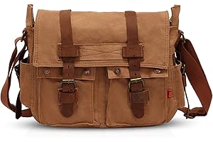 FANDARE New Vintage Messenger Bag Satchel College Bag Schoolbag Bookbag Casual Travel Shoulder Bag Commute Work Bag 14 inch Laptop Briefcase Multipurpose Men/Women Canvas Light Brown