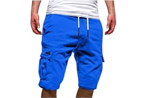 EMATOP Kurze Hosen Herren Sommer Baumwolle Cargo Shorts Chino Laufshorts Einfarbig Locker Cargohose mit 6 Taschen Sommerhose Regulär Fit Sporthose Elastischer Bund Freizeithose für Männer