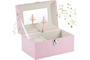 Huiguli Jewellery Box Musical for Girls, Ballerina Jewellery Box Musical with Rotating Ballerina, Gifts for Girls Kids Children Ages 3-10, Music Box Jewel Storage Case, Pink