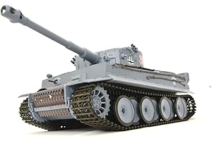 Es-Toys Heng Long, Tanque RC Tigre alemán I, 1:16, Gris, Humo y Sonido, Equipo de Acero