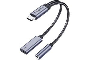 SOOMFON USB C to 3.5mm Jack Headphones and Charger Adapter, 2 in 1 USB Type C to Aux Adapter with PD 60W Fast Charging Cable, for for iPad Pro 2020, Galaxy S20+, Pixel 4 XL, and More(Gray)