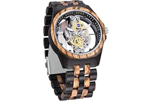 Tiong Montre en Bois pour Hommes Montre en Bois géométrique inversée Montre à Quartz créative pour Hommes Montre en Bois Marron/coloré