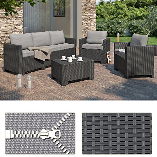 BICA Colorado POLY RATTAN GARTENMÖBEL LOUNGE SET XXL RATTANOPTIK SITZGRUPPE GARNITUR Anthrazit