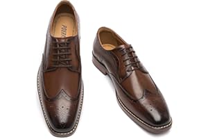 Poerkan Men's Oxford & Derby Formal Dress Shoes: Lace - up Leather Classics in Black and Brown with Patent Brogue Details