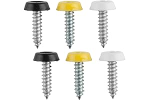 Tabanzhe Number Plate Screws Kit–6 Pcs Oversized Plastic Top Bolts for License Plate Fixing,Replacement Screw Set for Cars & Motorbikes (2 White, 2 Black, 2 Yellow)