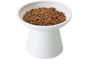 CEEFU Extra breite Katzennäpfe - keramischer Katzennapf 15,7cm Erhöhter Flacher Boden Katzennapf, Schnurrhaar-Ermüdung, blei- und kadmiumfrei, 12,7cm Gute Höhe für Katzenfütterung, weiß