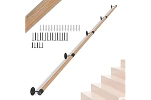 NARRA 400CM/13FT Round Wooden Handrail for Indoor Staircase Handrail,Wall Mount Support Stair Railings, Non-Slip Safety Corridor,Lofts,Patio,Guardrail Wood Hand Railings for Elderly,Children,Disable People