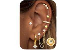 CASSIECA 7 Paires Boucles d'Oreilles Femme Acier Inoxydable Piercing Oreille Cartilage Boucles d'oreilles Dangle Chaîne Pendantes Creoles Piercing Tragus Anneaux Conch Lobe Helix Piercing Or Argent