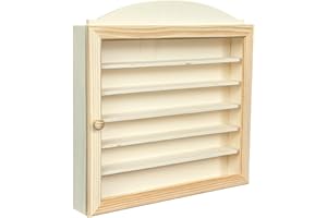 greca Vitrina Colecciones con 6 baldas. Medidas Exteriores (Ancho/Fondo/Alto): 40 * 6,5 * 40 cm. Distancia Entre baldas: 4.5 cm útil de Fondo y Altura. En Madera de Pino y chopo en Crudo.