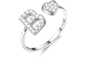Diamday Plata de Ley S925 Ajustables Iniciales Anillos Mujeres Niñas Corazón Apilables Alfabeto Anillos Personalizado Capital Letra Anillo Inicial Joyería Regalos para Cumpleaños Navidad San Valentín