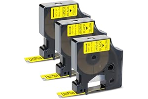 UniPlus 3 Pack Compatibile Nastro per Etichette D1 45018 S0720580 per LabelManager 160 200 210D 280 360D 420P 500TS PnP LabelWriter 400 450 Duo LabelPoint 250 Nero su Giallo 12mm x 7m