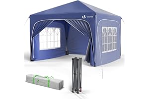 VOUNOT® Tonnelle de Jardin 3x3m Tente Pliable Imperméable avec Parois Anti UV Chapiteau de Jardin Exterieur Hauteur Réglable avec Sac de Transport pour Camping Festival Plage Jardins Bleu