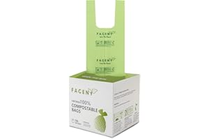 Fageny Handle Tie Food Waste Bags 100% Compostable Biodegradable Bin Liners, Eco Friendly Compostable Caddy Liners Certified by BPI and OK Compost Meeting EN13432 Standards, 10L 100 Counts/Roll