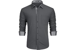 HISDERN Chemise Formelle pour Hommes décontractée à Manches Longues Chemises habillées Classiques boutonnées