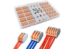 QitinDasen 50Pcs Palanca Tuerca Cable Conector Set, Compacto Conductor Conector, Rápido Cable Conector Resorte Bloque Terminal (KV222-412/413 / 415)
