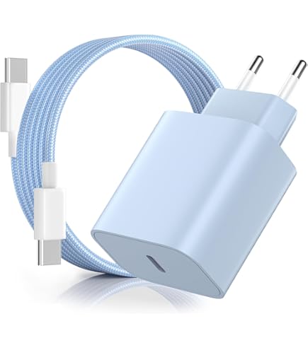 USB-C-oplader 20W, geschikt voor Phone 17/16/15/14/13/12/11/XS/8/7,Galaxy S22/S21, iPad, Pixeli enz., supersnel opladen met 2m USB-C-kabel, blauw