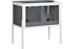 PawHut Wooden Hamster Cages for Hamsters, Gerbils, Rutin Chickens, Small Animal Habitats with Shelf, 82 x 45 x 81cm - Dark Grey