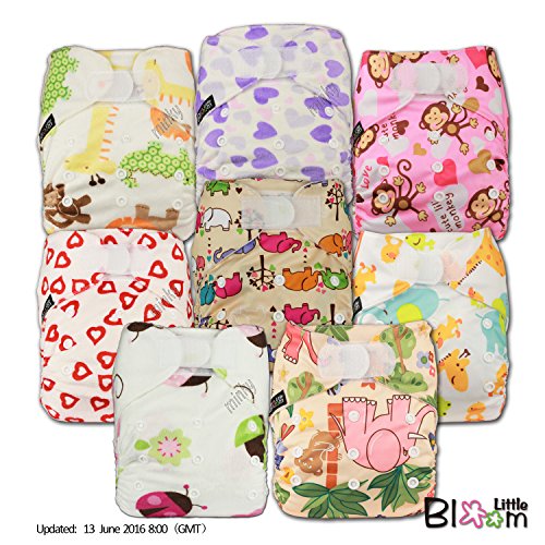LittleBloom, Reusable Pocket Cloth Nappy, Fastener: Hook-Loop, Set of 8, Patterns 810, With 8 Microfibre and 8 Bamboo Inserts, (see "Special Offers and Product Promotions" for Special Offers Detail)
