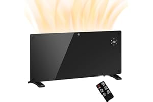 HOMCOM Radiateur électrique chauffage électrique mural ou au sol 2000W convecteur en verre avec affichage LED, minuterie 24 heures ou hebdomadaire, thermostat, télécommande, noir